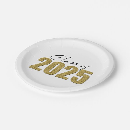 Gold Glitzer Class 2025 Pappteller (Schrägansicht)