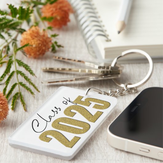 Gold Glitzer Class 2025 Schlüsselanhänger (Vorderseite rechts)