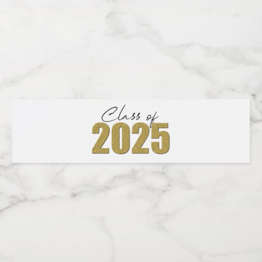 Gold Glitzer Class 2025 Wasserflaschenetikett (Einzelnes Label)