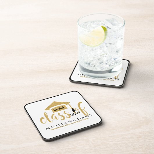 Gold Glitzer Class of 2016 Modernes Textdesign Getränkeuntersetzer (Rechte Seite)