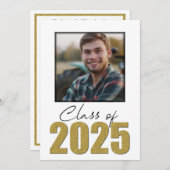 Gold Glitzer Class of 2025 Foto Open House Einladung (Vorne/Hinten)