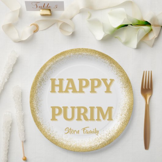 Gold Glitzer Classic Custom Happy Purim Pappteller (Hochzeit)