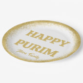 Gold Glitzer Classic Custom Happy Purim Pappteller (Schrägansicht)