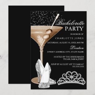 Gold Glitzer Cocktail Junggesellinnenabschied Einladung