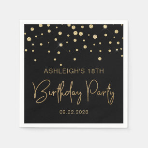Gold Glitzer Confetti 18. Geburtstagsparty Black Serviette