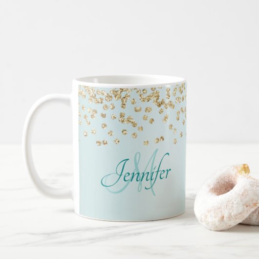 Gold Glitzer Confetti auf Meeresgrund Kaffeetasse (Mit Donut)