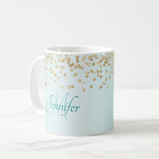 Gold Glitzer Confetti auf Meeresgrund Kaffeetasse (Vorderseite Links)