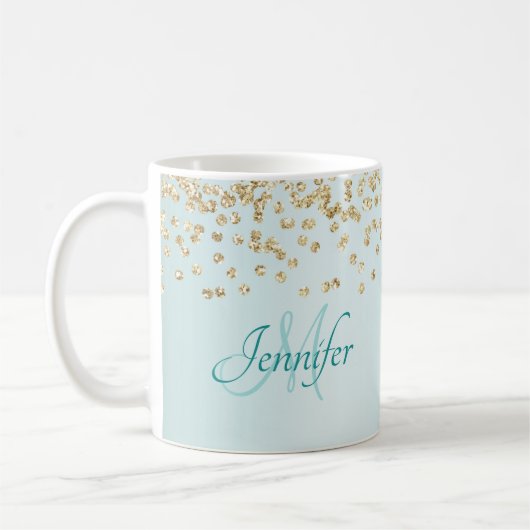 Gold Glitzer Confetti auf Meeresgrund Kaffeetasse (Links)