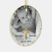 Gold Glitzer Confetti Baby Baptisc Foto Keramik Ornament (Rechts)