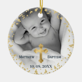 Gold Glitzer Confetti Baby Baptisc Foto Keramik Ornament