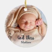 Gold Glitzer Confetti Baby Baptisc Foto Keramik Ornament (Hinten)