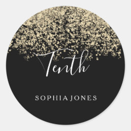 Gold Glitzer Confetti Black 10. Geburtstagsparty Runder Aufkleber