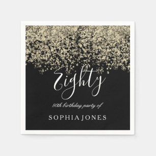 Gold Glitzer Confetti Black 80. Geburtstagsparty Serviette