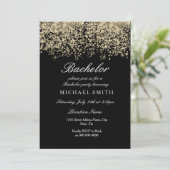 Gold Glitzer Confetti Black Bachelor Party Einladung (Stehend Vorderseite)