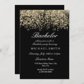 Gold Glitzer Confetti Black Bachelor Party Einladung (Vorne/Hinten)