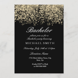 Gold Glitzer Confetti Black Bachelor Party Einladung