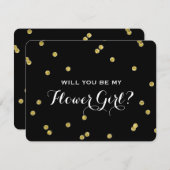 Gold Glitzer Confetti Black | Blumenmädchen Einladung (Vorne/Hinten)
