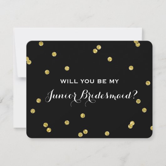 Gold Glitzer Confetti Black | Junior Bridesmaid Einladung (Vorderseite)