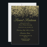 Gold Glitzer Confetti Black Sweet 16 Einladung<br><div class="desc">Gold Glitzer Confetti Black Sweet 16 Einladung Schöne Imitate Gold Glitzer Confetti Einladung. Matching Sammlung in Niche und Nest Store. Design Courtesy of Studio Dänemark</div>