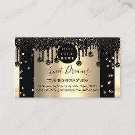 Gold Glitzer Confetti Black VIP Tropfen Gerahmt Visitenkarte