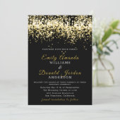 Gold Glitzer Confetti Black Wedding Einladung (Stehend Vorderseite)
