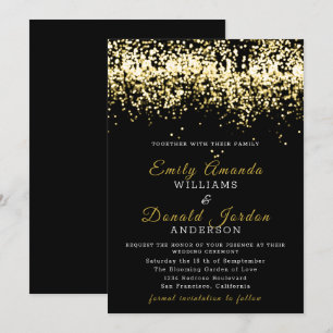 Gold Glitzer Confetti Black Wedding Einladung