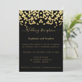 Gold Glitzer Confetti Black Wedding Empfang Einladung (Stehend Vorderseite)