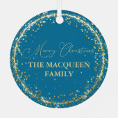 Gold Glitzer Confetti Blue Family Foto Weihnachten Ornament Aus Metall (Rückseite)