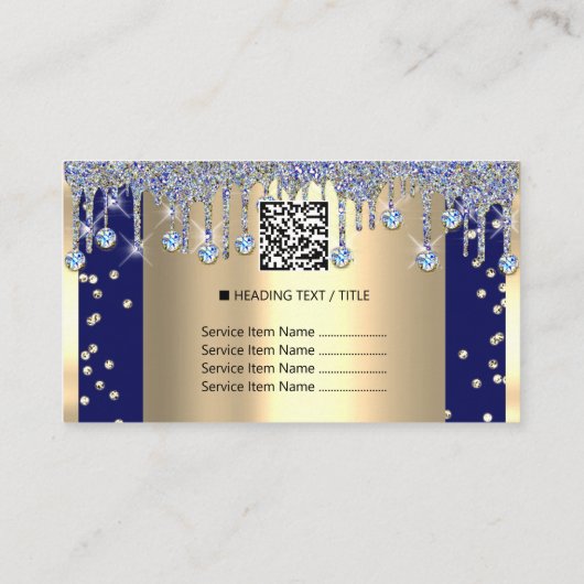 Gold Glitzer Confetti Blue Navy Tropfen Gerahmt Visitenkarte (Rückseite)