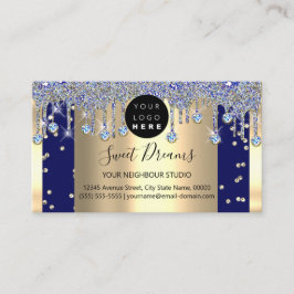 Gold Glitzer Confetti Blue Navy Tropfen Gerahmt Visitenkarte