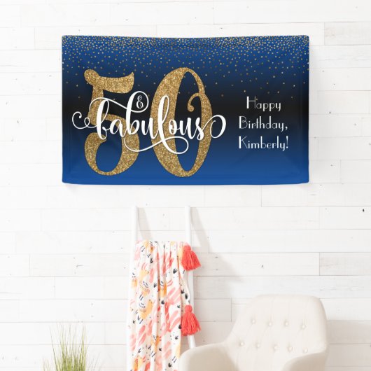 Gold Glitzer Confetti Blue Ombre 50 & Fabulous Banner (Insitu)
