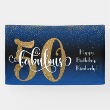 Gold Glitzer Confetti Blue Ombre 50 & Fabulous