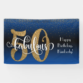 Gold Glitzer Confetti Blue Ombre 50 & Fabulous Banner