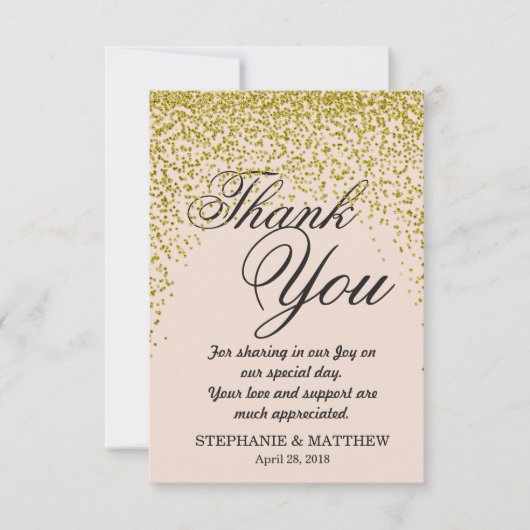 Gold Glitzer Confetti Blush Pink Danke Karten (Vorderseite)