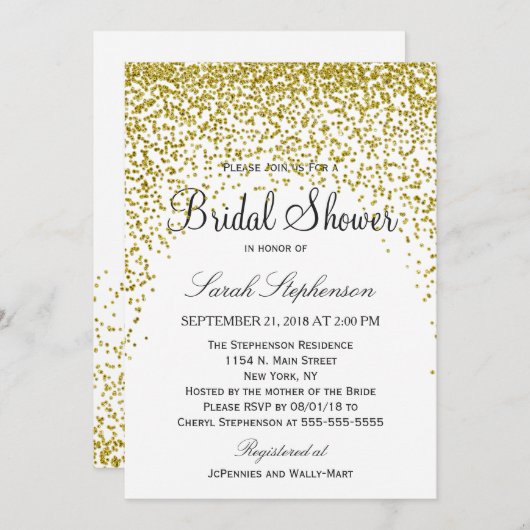 Gold Glitzer Confetti Bridal Einladungen (Vorne/Hinten)