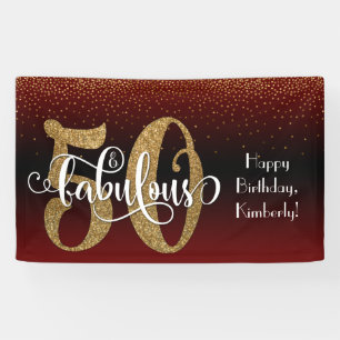 Gold Glitzer Confetti Burgund Ombre 50 & Fabulous Banner