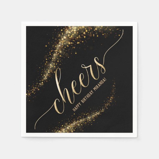 Gold Glitzer Confetti Cheers Birthday Serviette (Vorderseite)
