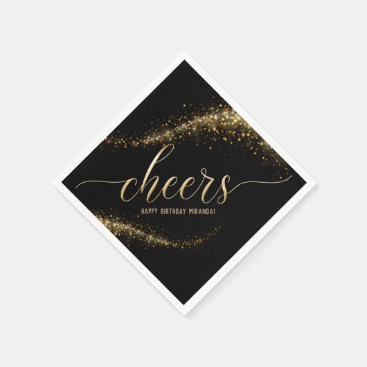Gold Glitzer Confetti Cheers Birthday Serviette (Ecke)