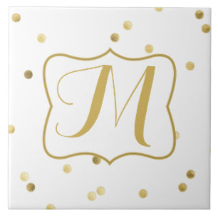 Gold Glitzer Confetti Dot Monogram Display Tile Fliese