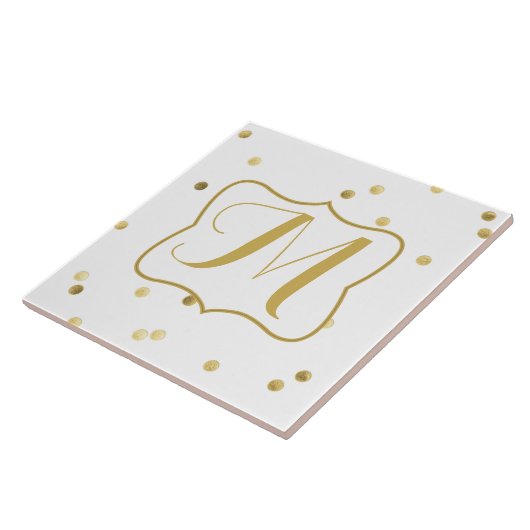 Gold Glitzer Confetti Dot Monogram Display Tile Fliese (Seite)