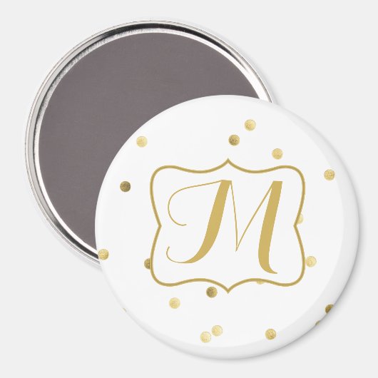 Gold Glitzer Confetti Dot Monogram Initial Magnet (Vorderseite/Rückseite)