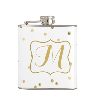 Gold Glitzer Confetti Dot Monogram Whiskey Flask Flachmann