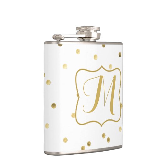 Gold Glitzer Confetti Dot Monogram Whiskey Flask Flachmann (Rechts)