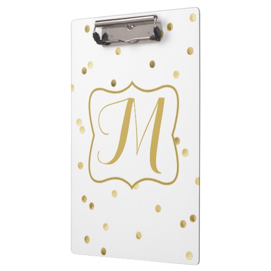 Gold Glitzer Confetti Dot Polk Monogram Clip Board Klemmbrett (Links)