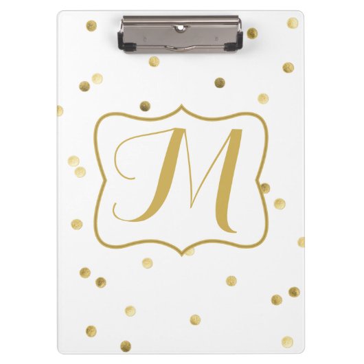 Gold Glitzer Confetti Dot Polk Monogram Clip Board Klemmbrett (Vorderseite)
