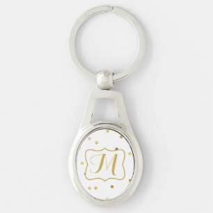 Gold Glitzer Confetti Dot Polka Monogram Key Chain Schlüsselanhänger