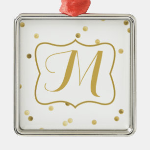 Gold Glitzer Confetti Dot Polka Monogram Ornament