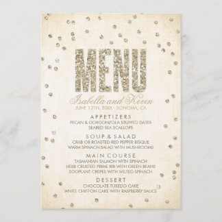 Gold Glitzer Confetti Dots Wedding Menu Menükarte