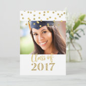 Gold Glitzer Confetti Foto Graduation Party Einladung (Stehend Vorderseite)