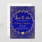 Gold Glitzer Confetti Glam Cobalt Save the Date Ankündigungspostkarte (Vorne/Hinten)